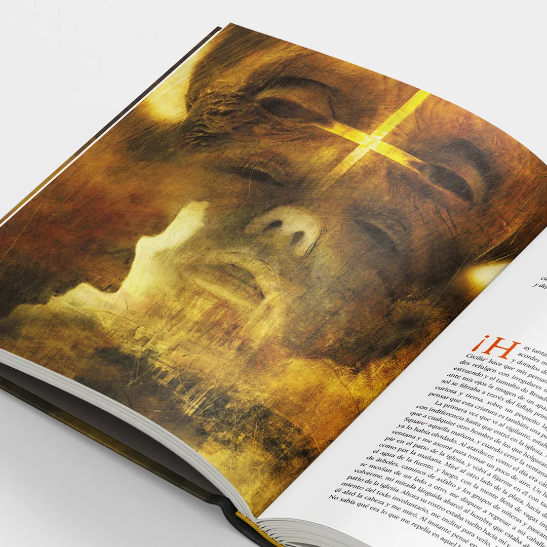 El rey de amarillo anorado mockup libro abierto detalle_WEB